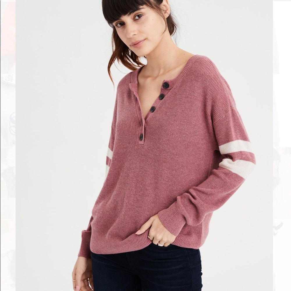American Eagle Varsity Striped Henley Sweater